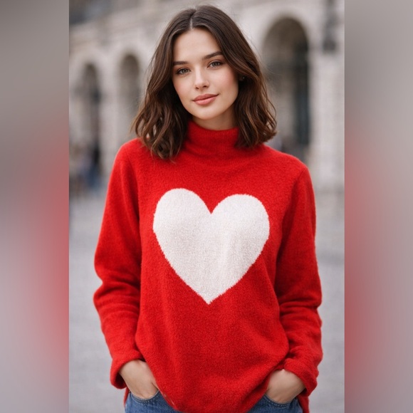 cupcakes & cashmere Sweaters - Cupcakes and Cashmere Red Heart Sweater XS Cozy‎ Valentine Love Core